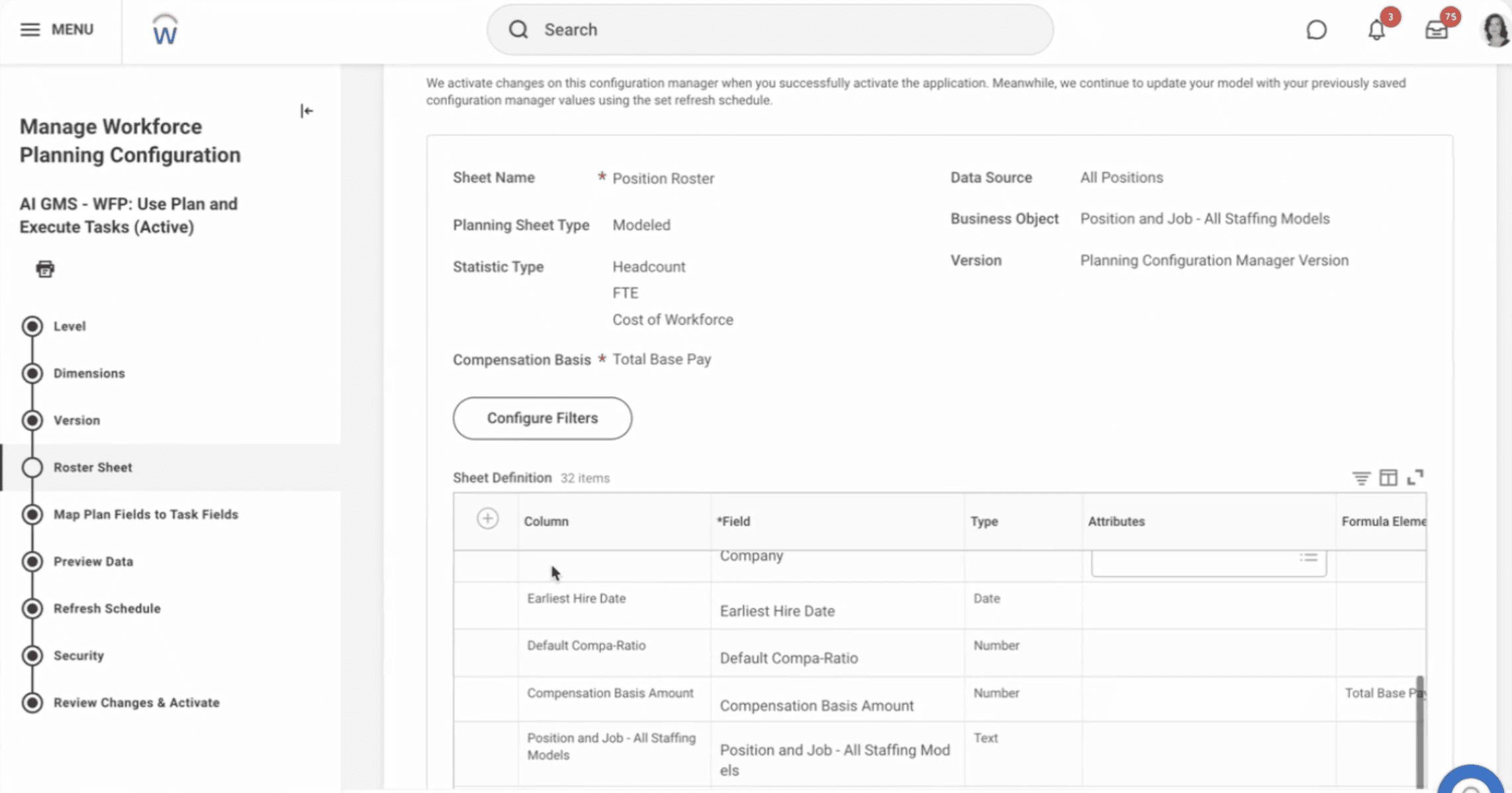 Manage headcount planning view with participant approval states and comments